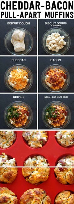 the steps to make cheddar bacon pull apart muffins