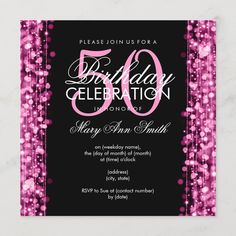 pink and black 60th birthday party with sparkles on the border, including an 80th birthday