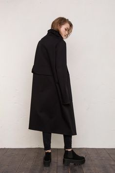 Coat women / Long coat / Jacket / Minimalist / Oversized coat / Asymmetrical coat / Elegant coat /Trench coat / Black coat Composition 80% Wool 20% Polyester Model is 175cm height Size guide XS Bust: 82-85cm, Waist: 62-66cm, Hips: 86-90cm S Bust: 86-89cm, Waist: 66-70cm, Hips: 90-94cm M Bust: 90-93cm, Waist: 70-74cm, Hips: 94-98cm L Bust: 94-97cm, Waist: 74-80cm, Hips: 99-105cm XL Bust: 98-103cm, Waist: 80-86cm, Hips: 106-112cm XS: EU34 / US 2 / UK6 / FR 34 S: EU 36 / US 4 / UK8 / FR 36 M: EU 38 Black Oversized Long Wool Coat, Black Single-breasted Wool Coat For Winter, Black Double-breasted Wool Coat For Formal Occasions, Women Long Coat, Long Black Single-breasted Wool Coat, Black Double-breasted Wool Coat With Buttons, Coat Elegant, Autumn Jacket, Gothic Coat