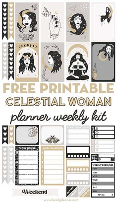 the free printable celestial woman planner weekly kit