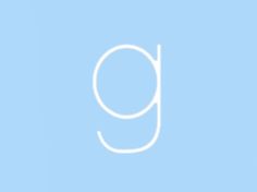 the letter g is shown in white on a light blue background