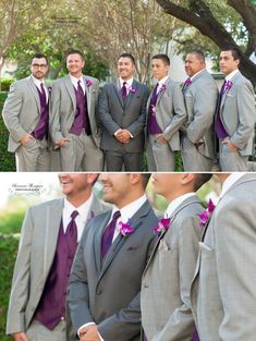 two pictures of men in suits and ties, one is wearing a purple bow tie