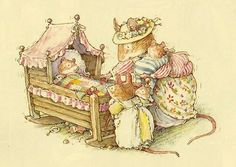 an open book with a drawing of two teddy bears in bed and one bear is sleeping