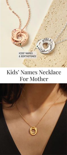 Celebrate the unbreakable bond of family with our Russian Ring Necklace, a timeless mom necklace that captures the essence of love and connection. This exquisite birthstone necklace can be personalized with up to four rings, each engraved with your kid's name and adorned with their birthstone, creating a truly meaningful gift. Ideal for all new moms, whether it's their first or fourth child. Ring Kids, Mom Jewelry Personalized, Russian Ring, Necklace With Kids Names, Names Necklace, Mom Necklace Personalized, Mother Necklace Personalized, Mommy Necklace, Mommy Jewelry