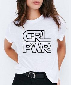 "Girl Power Femme T-shirt Feminist GRL PWR Vintage Tee AVAILABLE SIZES: S,M,L,XL,2XL,3XL COLOR: BLACK, WHITE, HEATHER GREY CONDITION: BRAND NEW T-SHIRT SPECS : 100% high quality pre-shrunk cotton (165 g/m2) jersey). Taped neck and shoulders, twin needle stitching, seamless collar. PRINT: Highest quality print - not cheap \"iron-on\" transfers! MEASUREMENTS : width - armpit to armpit ; length - the body length is measured in a straight line from the highest point of the shoulder at the join of th Feminist Tshirt, Funny Workout Shirts, Tshirt Quilt, Grl Pwr, Shirt Design Inspiration, Shirt Print Design, Tee Shirt Designs, Tshirt Outfits, Cute Tshirts