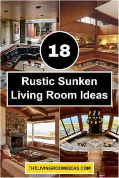 the living room is decorated in rustic sunkenn style and has lots of windows