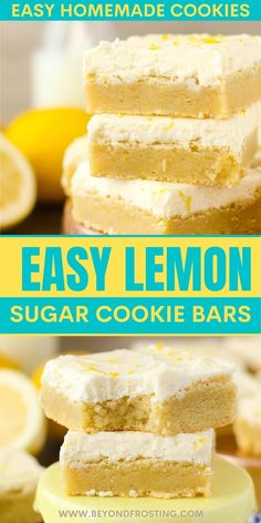 easy lemon sugar cookie bars stacked on top of each other