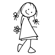 a drawing of a girl with flowers in her hand