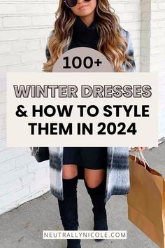 Winter Elegant Outfit Classy Chic, Winter Dresses With Boots, Midi Skirt Outfit, Stylish Winter Outfits, Winter Dress Outfits, Warm Dresses, Trendy Winter, Style Winter