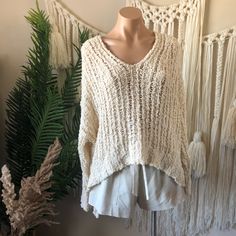 Beautiful Ivory Boucle Sweater With Loose Gauge Open Work Design. Super Cute To Wear With A Cute Black Bralet Or A Cami. Boucle Sweater, Work Design, Cute Black, Lush, Sweaters For Women, Super Cute, V Neck, Boutique, Cream