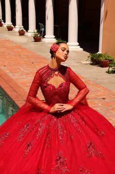 Look breathtaking in this beaded applique long strapless bell sleeve dress with A-line skirt by Amarra 54328. This exquisite dress features a vibrant red hue that symbolizes passion and celebration. The detachable top adds a touch of modern flair allowing you to transition seamlessly from the formal ceremony to the lively fiesta. Incorporating practicality with style, this dress comes with convenient pockets ensuring that you can keep your essentials close at hand without sacrificing grace. The Orange Homecoming Dresses, Quince Stuff, Yellow Homecoming Dresses, Black Quinceanera Dresses, Quinceanera Dresses Gold, Princess Vibes, Quinceanera Dresses Pink, Red Quinceanera Dresses, Quinceanera Dresses Blue