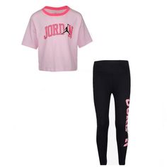 Brand New With Tags Jordan Girl’s Tee And Leggings Set Size 6x/L Tee Is A Bright Pink With Darker Pink Neck Line Black Leggings With Pink Letters Super Nice Cotton *Check Out My Closet For More Pink Casual Stretch Sets, Casual Stretch Pink Sets, Sporty Pink Streetwear Sets, Casual Pink Sports Sets, Pink Casual Playwear Sets, Sporty Pink Sets With Letter Print, Jordan Sweat, Sweats Outfit, Pink Letters