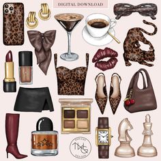 an image of various items that are in the shape of a woman's purse