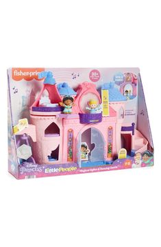 the littlest princess's castle playset is in its pink box with accessories