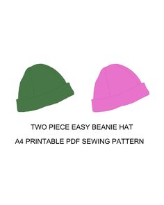 two beanie hats are shown with the text, two piece easy beanie hat printable