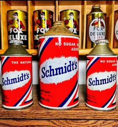 several different types of canned food on display