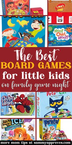 Collage of preschool age board games to play on family game night Family Game Night Basket, Games For Little Kids, Family Fun Games, Preschool Age, Fun Board Games, Parent Child Relationship, Night Snacks, Kids Board, Preschool Games