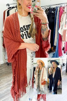 Looking for a stylish and fun way to stay warm this winter? Check out our Open Work Frayed Bohemian Ruana! This cute and cozy wrap is perfect for chilly days and nights, and can be dressed up or down to suit any occasion! #lovemyleto 100% Acrylic Imported