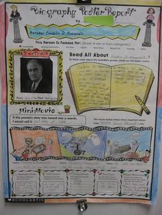 a bulletin board with writing and pictures on it