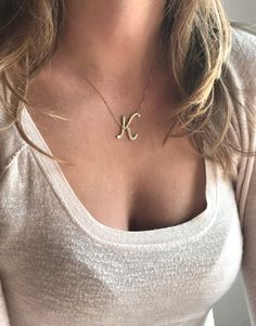 "This listing is for high quality 14k or 18k SOLID gold large initial necklace. you can choose plain initial or initial with birthstones. Your necklace will be handmade after your order. Initial on the picture is 1 inch and 1.23mm thick. Model on the photo wears 17 inch necklace. If you would like to have necklace longer than 18 inches there is 16$ extra fee per inch. Item info: 14k or 18k rose/white or yellow SOLID gold chain 14k or 18k rose/white or yellow SOLID gold initial - 24mm gemstones - Tan Monogram Initial Pendant Necklace, Tan Initial Pendant Necklace, Monogram Initial Pendant Name Necklace, Initial Pendant Name Necklace, 14k Gold Initial Necklace For Personalized Gift, 14k Gold Initial Pendant Necklace For Personalized Gift, 14k Gold Initial Necklace With Name, Custom Name Initial Pendant Necklace In Yellow Gold, Script Necklace