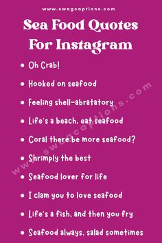 an image of sea food quotes for instagrams on pink background with white text