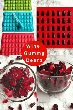 red and green gummy bears sitting next to each other in front of legos