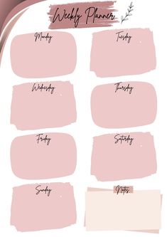 pink paint swatches with the words weekly planner on them