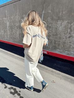 Oversized Pigment Washed Tee made of 100% Recycled Cotton and Hand Printed in Texas! Laura is 5'4" tall and wearing an extra small. Runs oversized. *This garment has been individually dyed, producing a one-of-a-kind result. Color may fade or bleed after wash* Perfect White Tee, Vintage Patches, Hair Fragrance, Recycled Cotton, Kid Shoes, Denim Dress, Sweater Top, Vintage Outfits, Shopping Outfit