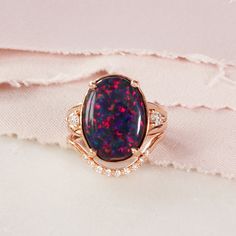 OOAK Fire Opal Gemstones Engagement Ring | sillyshinydiamonds Formal Oval Opal Ring With Gemstone Accents, Oval Opal Ring With Gemstone Accents For Anniversary, Oval Opal Ring With Accent Stones, Red Oval Gemstones With Accents, Oval Red Gemstones With Accents, Oval Opal Engagement Ring, Affordable Rings, Jewelry Certificate, Opal Engagement Ring