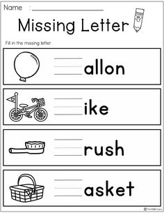 the missing letter worksheet for children to practice their handwriting and coloring skills