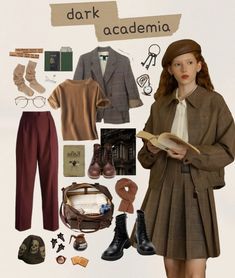 Dark Academia Outfit Essentials, Dark Academia Aesthetic Dress, Academia Aesthetic Dress, Archeologist Aesthetic, Maximalist Outfit, Nerd Costume, W Pictures, Style Dark Academia, Types Of Aesthetics