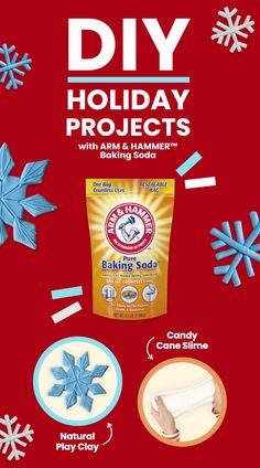 an advertisement for baking soda with snowflakes around it and instructions to make holiday projects