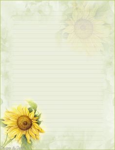 a yellow sunflower with green leaves on it and lined paper in the middle that says,