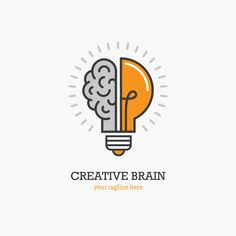 creative brain logo design with light bulb and idea symbol in the middle, on white background