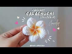 someone is holding a small crochet flower in their hand with the words gaia - ghaghuchi written on it