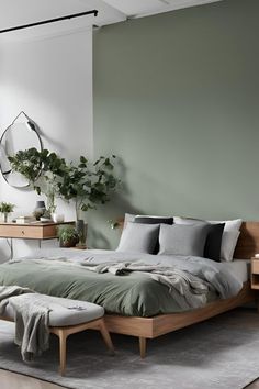 Sophisticated Bedroom Paint Colors, Green Bedroom Decor, Sage Green Bedroom, Bedroom Trends, Fall Bedroom, Green Bedroom, Wood Bedroom, Green Rooms, Bedroom Green