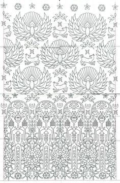 an intricately designed wallpaper with flowers and leaves in black ink on white paper