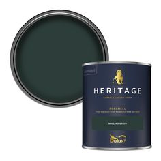 dulux heritage dark green matt embossed paint in a can with the lid open