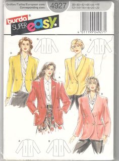 two women's jackets and one woman's jacket sewing pattern