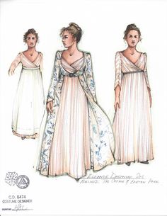 Love! Aid just want to raise the neckline a smidge. 😍 " One of Moria Sine Clinton's costume sketches for Eleanor Dashwood." Guthrie Theater, Costume Sketches, Costume Design Sketch, Theater Costumes, Sense And Sensibility, Period Piece