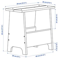 a drawing of a wooden desk with measurements for the top and bottom section on it