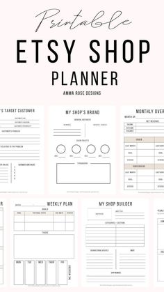 the etsy shop planner is shown in black and white