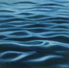 an abstract painting of blue water with wavy lines on the top and bottom of it