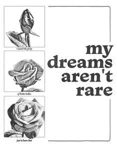 four roses with the words'my dreams aren't rare'in black and white