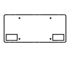 a black and white line drawing of a license plate on a white background, with three square holes in the middle