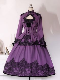 This price includes the skirt only; others are not included. Purple And Gray Dress, Pretty Dresses Purple, Purple Vampire Outfit, Purple Witch Outfit, Secret Invitation, Purple Victorian Dress, Coat And Skirt, Lace Coat, Big Skirts