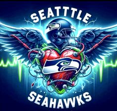 the seattle football team is depicted in this image with heart and wings on it's chest