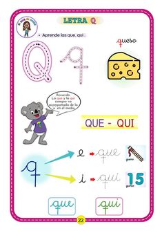 a poster with letters and numbers for children's learning to learn the letter q