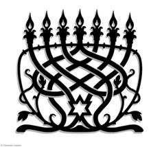 a black and white silhouette of a menorah with candles on it's side