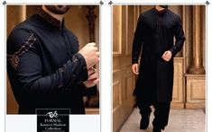 Men's Black color Festive Attire with Shoulder Embroidery Designer Black Kurta With Naqshi, Designer Embroidered Black Kurta, Designer Black Embroidered Kurta, Traditional Designer Kurta With Embroidered Cuffs, Designer Black Kurta With Resham Embroidery, Formal Black Sherwani With Naqshi Detailing, Designer Black Kurta For Formal Occasions, Designer Black Formal Kurta, Designer Black Kurta With Intricate Embroidery